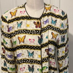Maggy London Colorful Butterfly Blouse with Black Accents